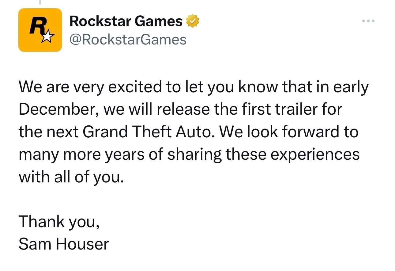 Rockstar Games подтвердила показ GTA VI в начале декабря